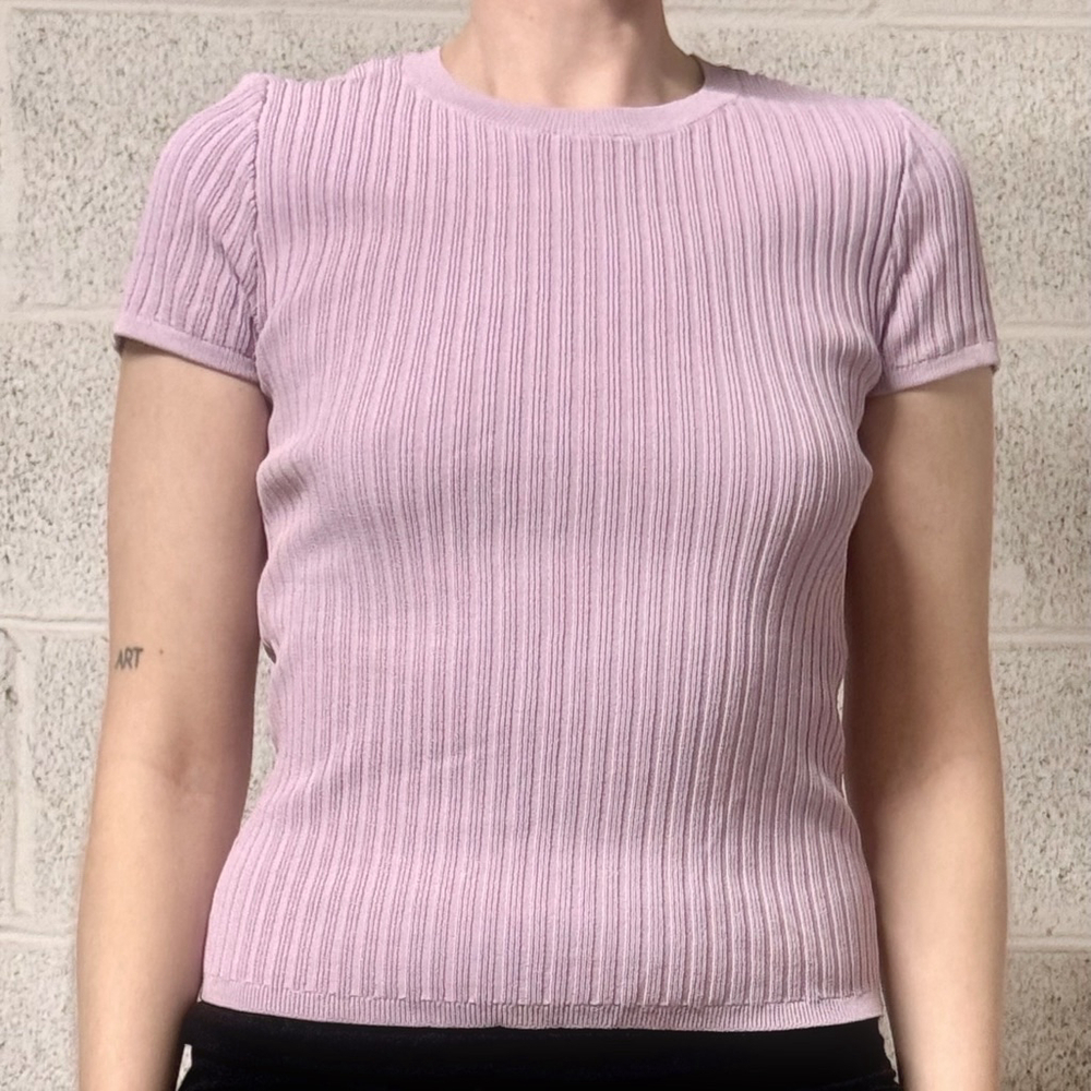 Guess Y2K Lilac Short Sleeve Crew Neck Knit Top Size S